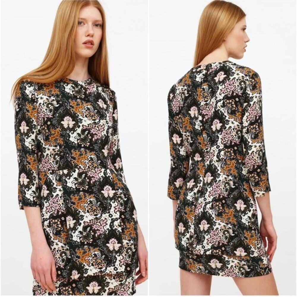 A.L.C. | 100% Silk Tordi Floral Printed Tiered Mini Dress Pockets Black Size 0